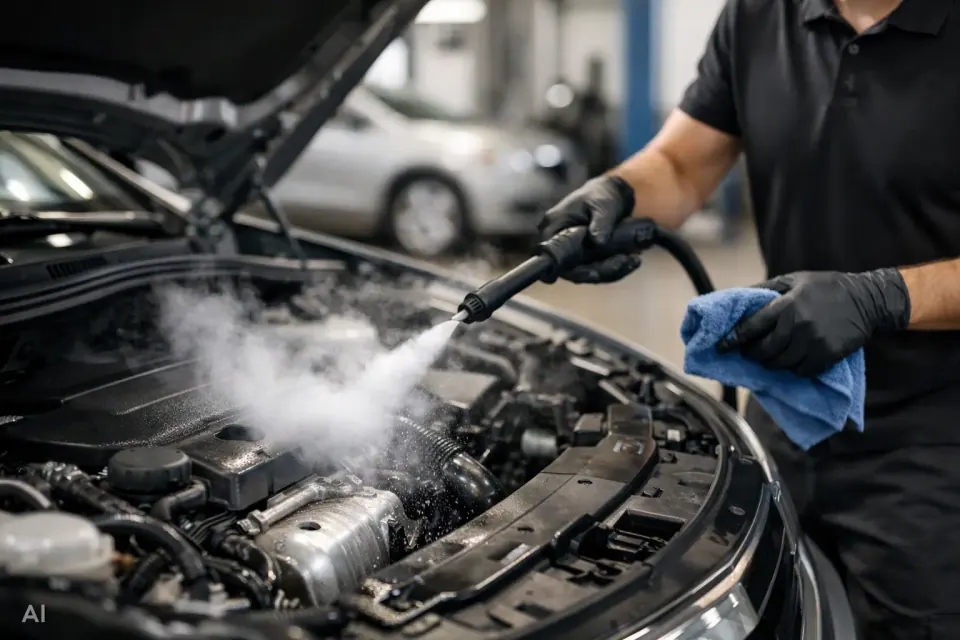 Motorraum sicher reinigen lassen ohne Risiko – Symbolbild (KI-generiert)