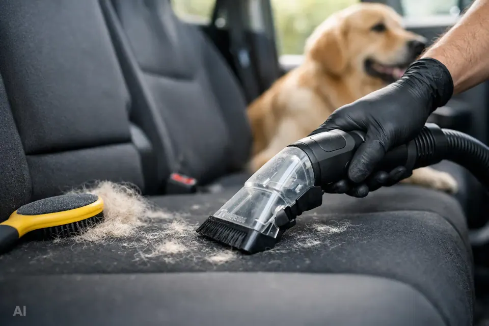 Tierhaare im Auto professionell entfernen – Symbolbild (KI-generiert)