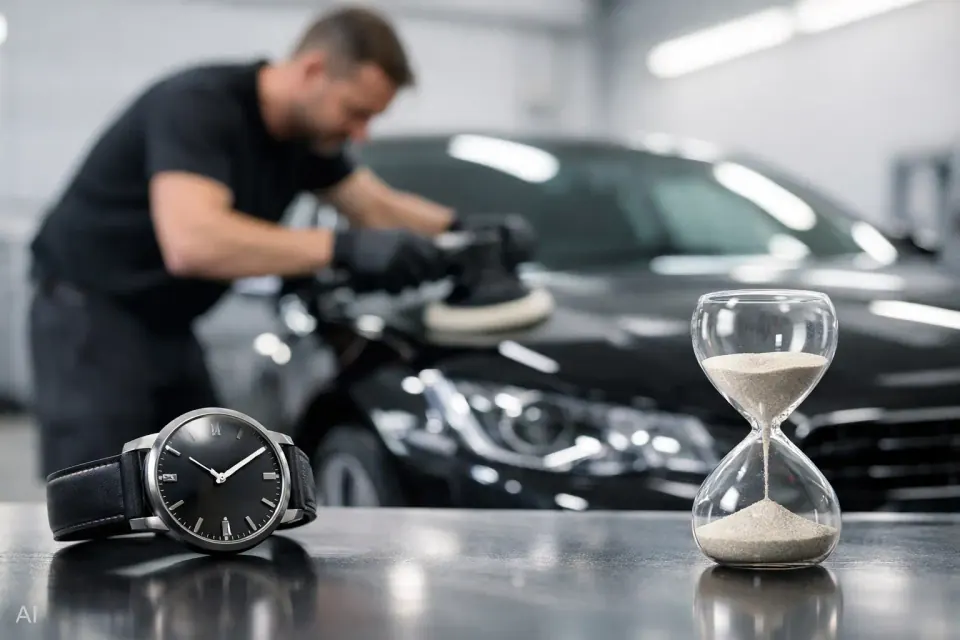 Wie lange dauert Fahrzeugaufbereitung wirklich? – Symbolbild (KI-generiert)